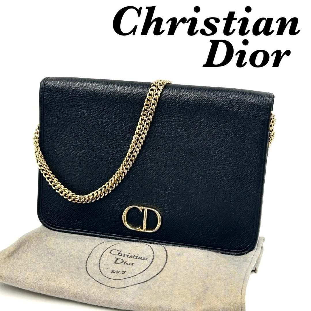 Sac Christian Dior vintage en cuir noir logo CD 25,5 cm chaîne 10 pouces défaut d'occasion