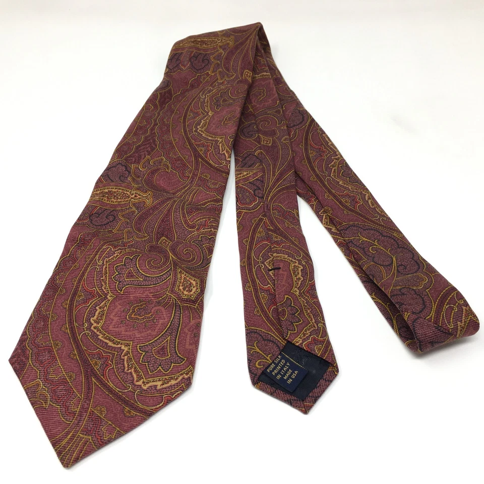 Brooks Brothers Makers Corbata Ancha Granate Púrpura Amarillo Seda Floral Abstracto EE. UU. Foto 3 de 4