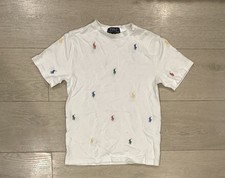 Polo Ralph Lauren Shirt Youth Size 8 White Multi Pony Embroidered Tee Kids Top