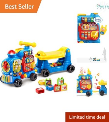 Sit-to-Stand Alphabet Train Blue Toddler Learning Toy with Blocks & Melodies
