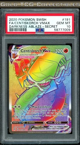 PSA 10 ⭐️ Pokemon Centiskorch VMAX 191 Darkness Ablaze Rainbow Full Art Graded