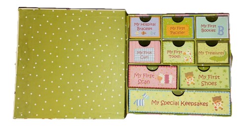 Baby Keepsake Box Newborn Memory Organizer with 9 Compartments Green 8.5”