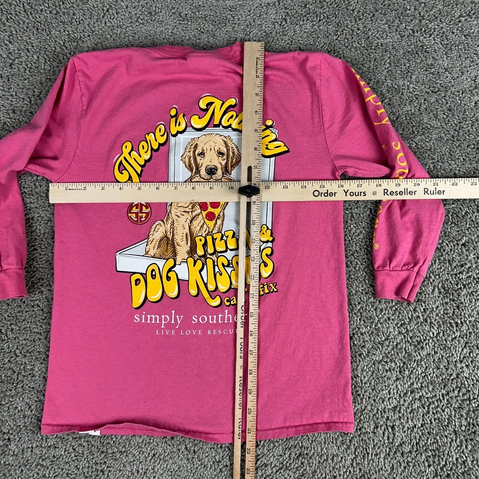Camisa Simply Southern Niñas Pequeña Rosa Pizza y Perro Besos Golden Retriever Niños Foto 4 de 4