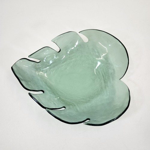 Annie Glass Signed Large Leaf Bowl Art USA L300GR Sculpture Platter Centerpiece - Picture 1 of 12