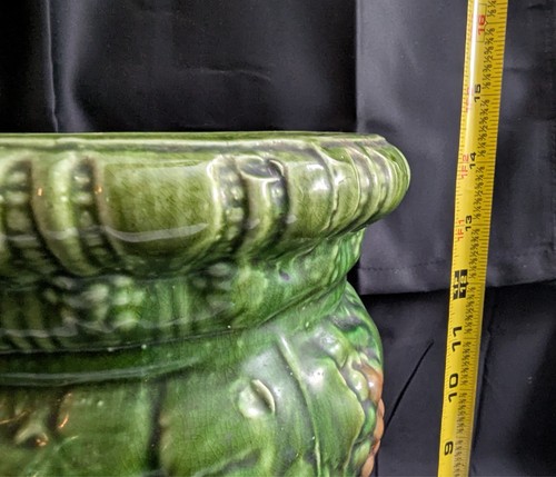 Antique Majolica Pottery Jardiniere Pedestal Base -  Grape & Leaf Motif - Picture 24 of 24