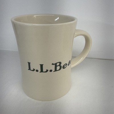 Large LL Bean Coffee Mug Green Print Vintage Tall 4.5  Diner Style Heavy Cup