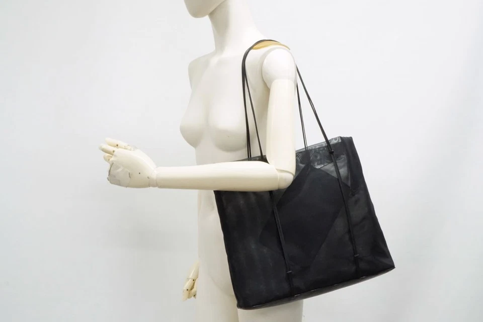 Bolso de Mano PRADA Semi Hombro Bolso Cuadrado Malla Piel de Cordero Cuero Negro 4643h Foto 2 de 4