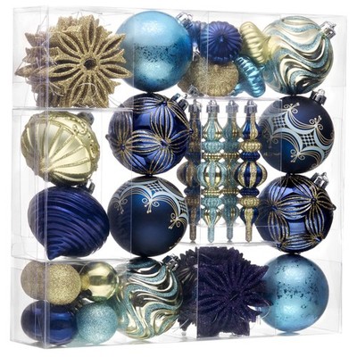 Valery Madelyn Christmas Trees Ornaments Decorations, 70ct Blue and Gold 