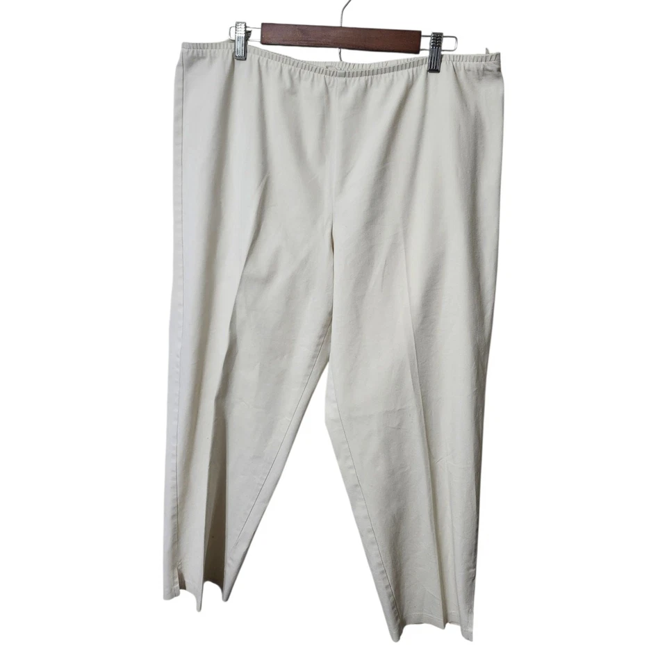 Pantalones EILEEN FISHER XL Elásticos Algodón Sarga Cónicos Capri Cremallera Lateral Beige Foto 2 de 4