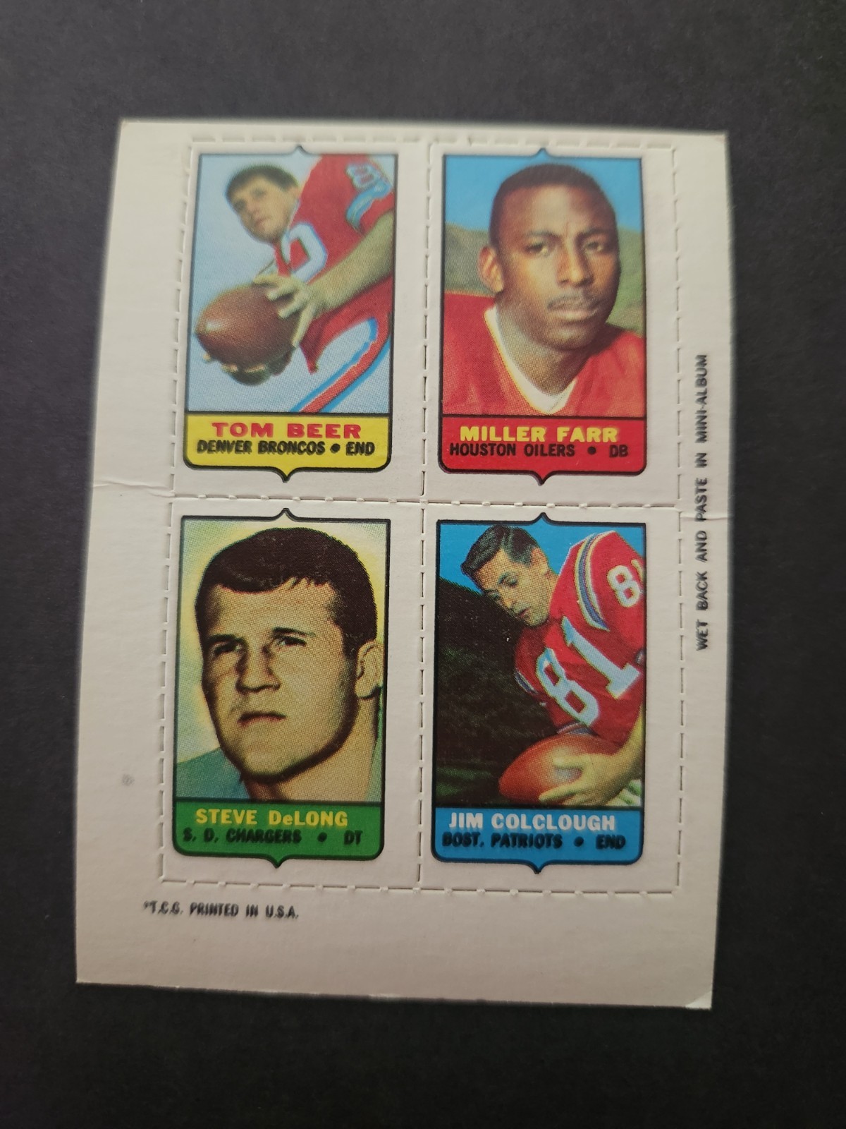 1969 Topps - Mini-Cards (4-in-1) Tom Beer, Miller Farr, Steve Delong, Colclough