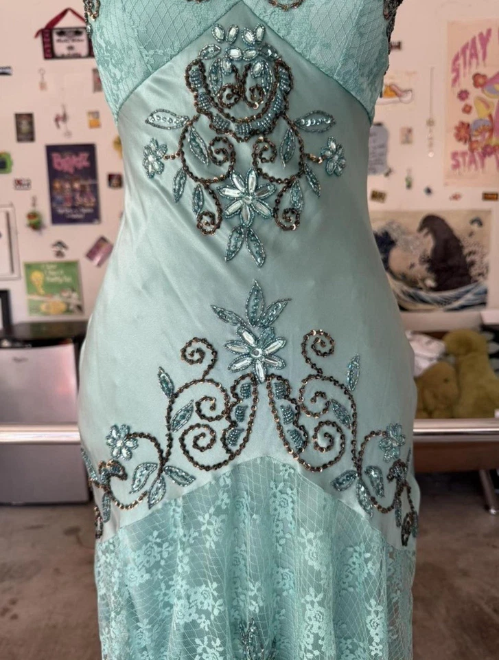 Платье-комбинезон Sue Wong Nocturne Aqua Silk Beaded новое с ценниками размер 4 - Изображение 3 из 4