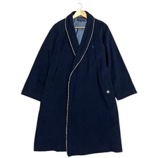 BURBERRY LONDON Cashmere Wool Gown Coat Navy Nova Check Horse Logo Size M Japan