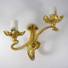 APPLIQUE LAMPADA DA PARETE LIBERTY ART NOUVEAU IN BRONZO DORATO VINTAGE D'EPOCA