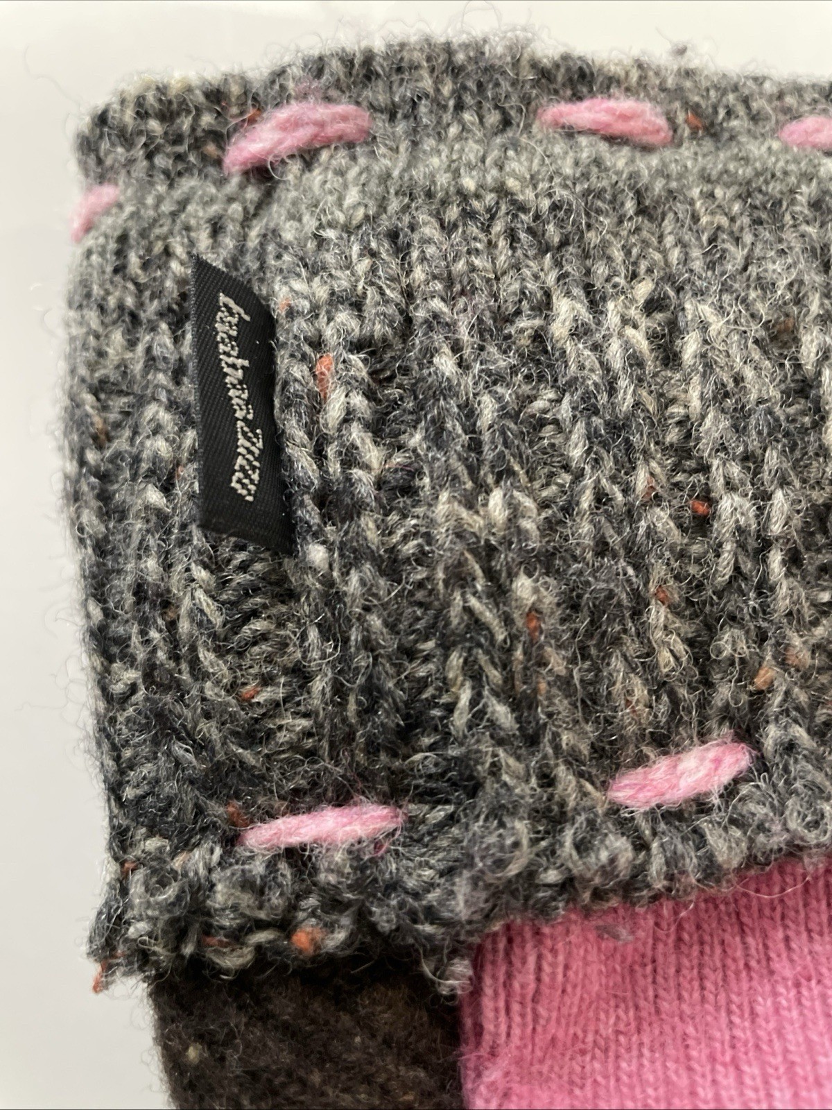 Handmade Wool Patchwork Hat Pink Brown Gray Fleec… - image 6