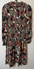 Farm Rio Leopard Toucan Maxi Dress Size LARGE Smocked Top Long Sleeve