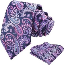 Paisley Mens 3.15'' Gradient Tie and Pocket Square Set 901-navy purple