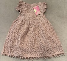 Girls Lace Dress 3T 110 Dusty Pink Pom Trim Knee Length NWT Special Occasion
