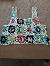 Shein Boutique Colorful Crochet Knit Patterned Women's Tank Top, large Junior