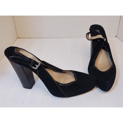 Michael Michael Kors Black Suede Slingback Platform Block Heels Womens 8.5M