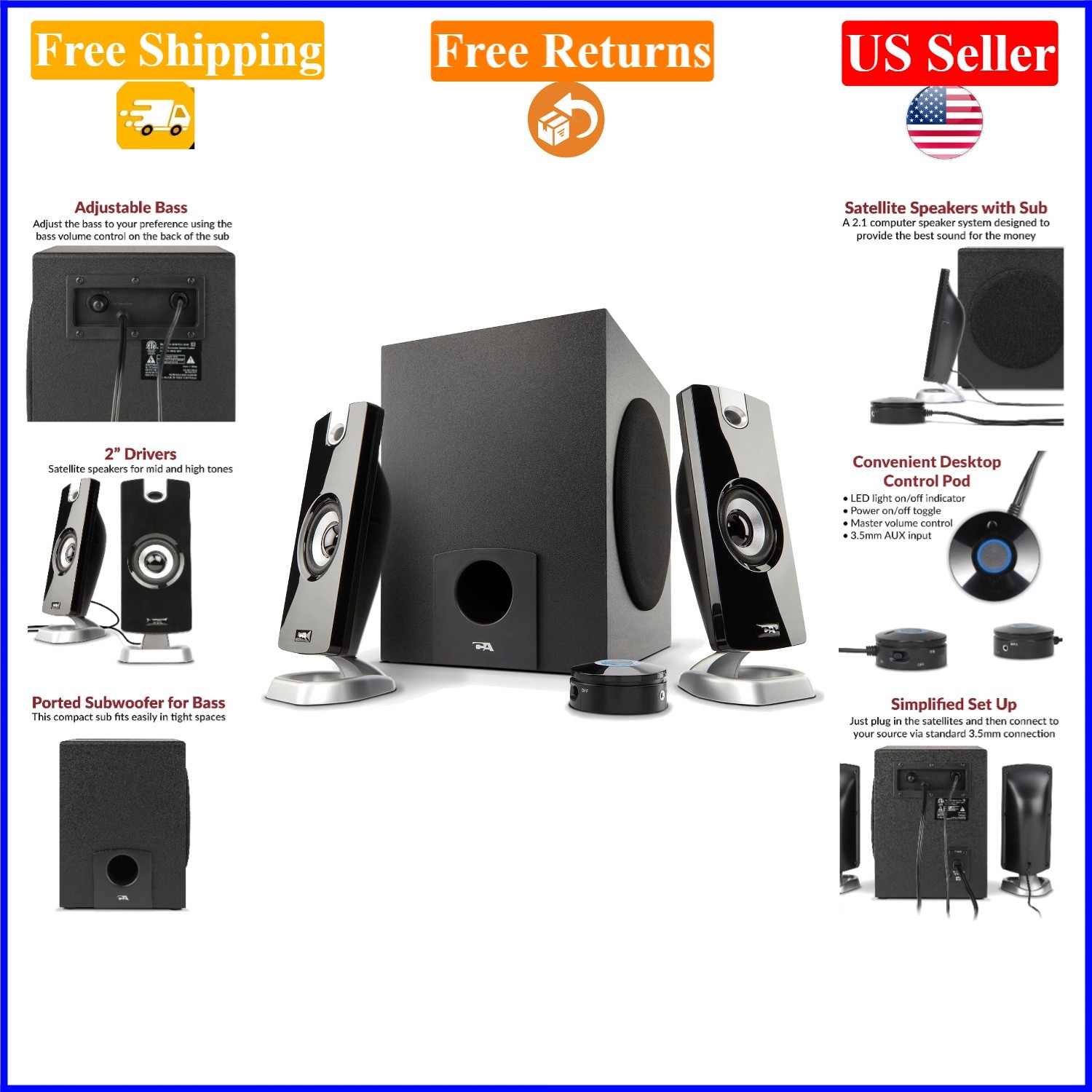 With Subwoofer & Control Pod, Black