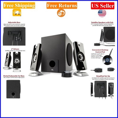 CA-3090 2.1 Stereo Speaker System with Subwoofer & Control Pod, Black