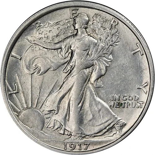 1917 -P Walking Liberty Half 90% silver coin graded AU/BU