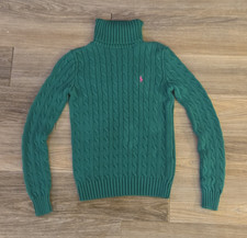 Ralph Lauren Sport Women  s Green Cable-Knit Turtleneck Pullover Sweater S