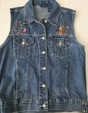 Vtg Disney Winnie The Pooh Denim Vest Embroidered Tigger  Piglet Women's Sz XL