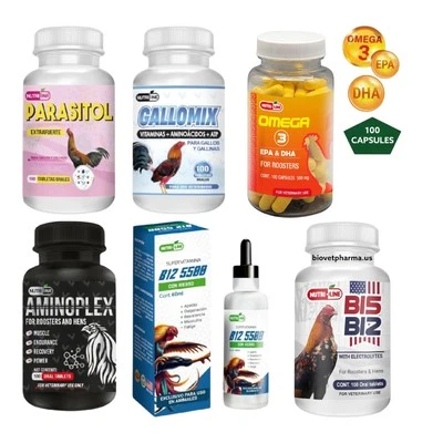 NUTRI-LINE Combo Parasitol- B12 5500- Gallomix- B15-B12 Omega3- Aminoplex- Gallos- Roosters