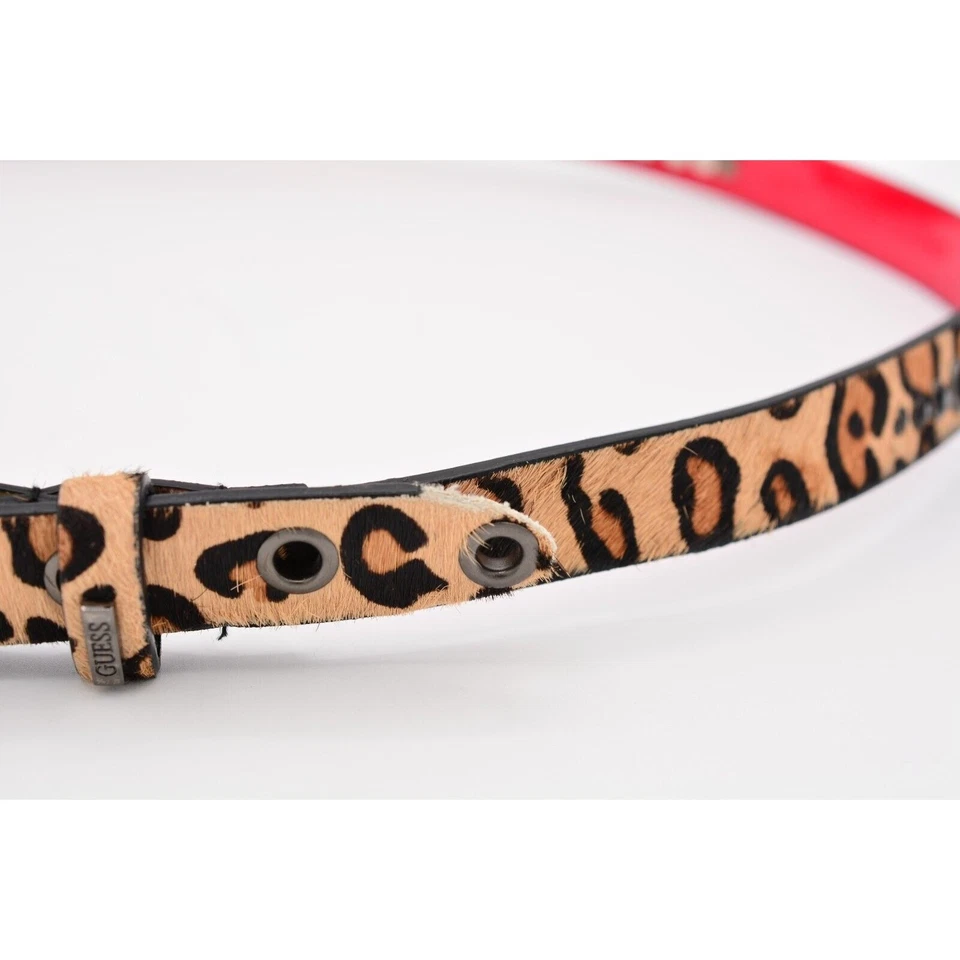Guess L Cinturón Cuero Genuino Piel de Leopardo Negro Cristal Estrás Rojo Foto 3 de 4