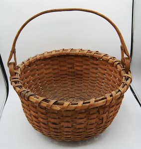 Antique  NE Basket Split Oak Swing Handle Notched Lashed Large Patina Ears 16" W