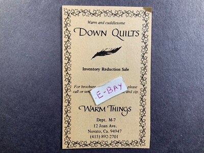 1976 Print Ad. Warm Things. Novato, CA. Down Quilts