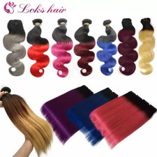 3 bundle closure 4x4 1b red straight Hair Human 14''