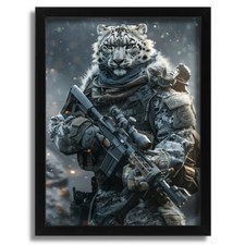 Snow Leopard Soldier Wall Art Print Animal Artwork Print Big Cat Snow Leopard 