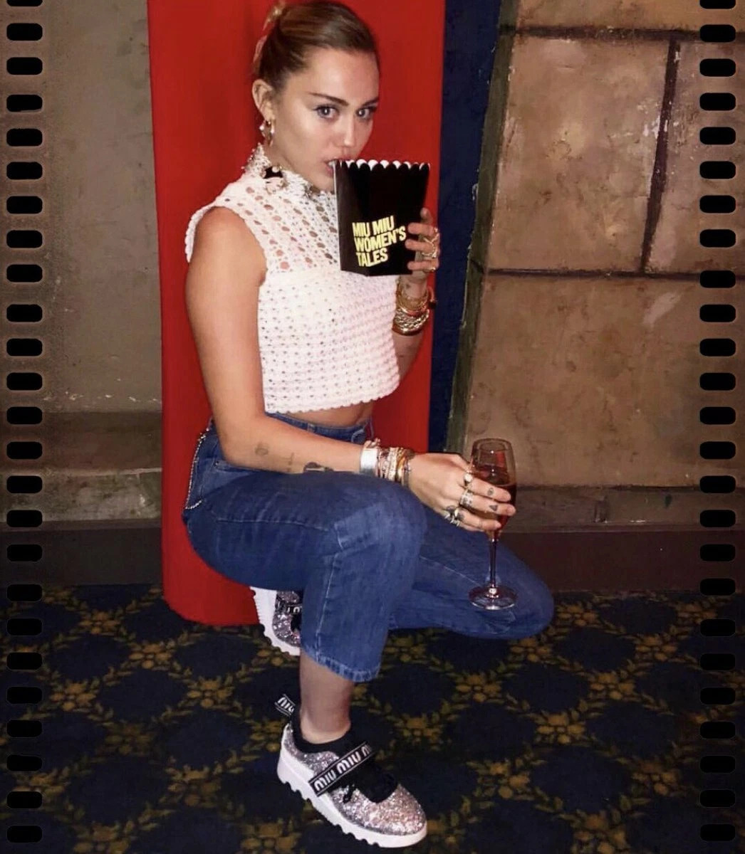MIU MIU MILEY CYRUS GLITTER PLATFORM LOGO STRAP SNEAKERS EU 40 I LOVE SHOES