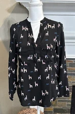 Maeve Anthropologie Womens Top  6 Black Blouse Moonflower Llama All Over Popover
