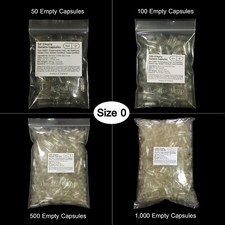 50 - 1,000 Empty Gelatin Capsules - Size 0 Gel Caps Pure Kosher/Halal 