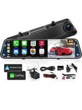 4K Rear View Mirror Camera with Carplay&Android Auto,12" Mirror Dash Cam Fron...