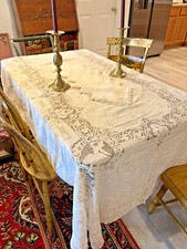 ANT CREAM COLOR NEEDLELACE POINTE DE VENISE BANQUET TABLECLOTH  NAPKINS UNUSED