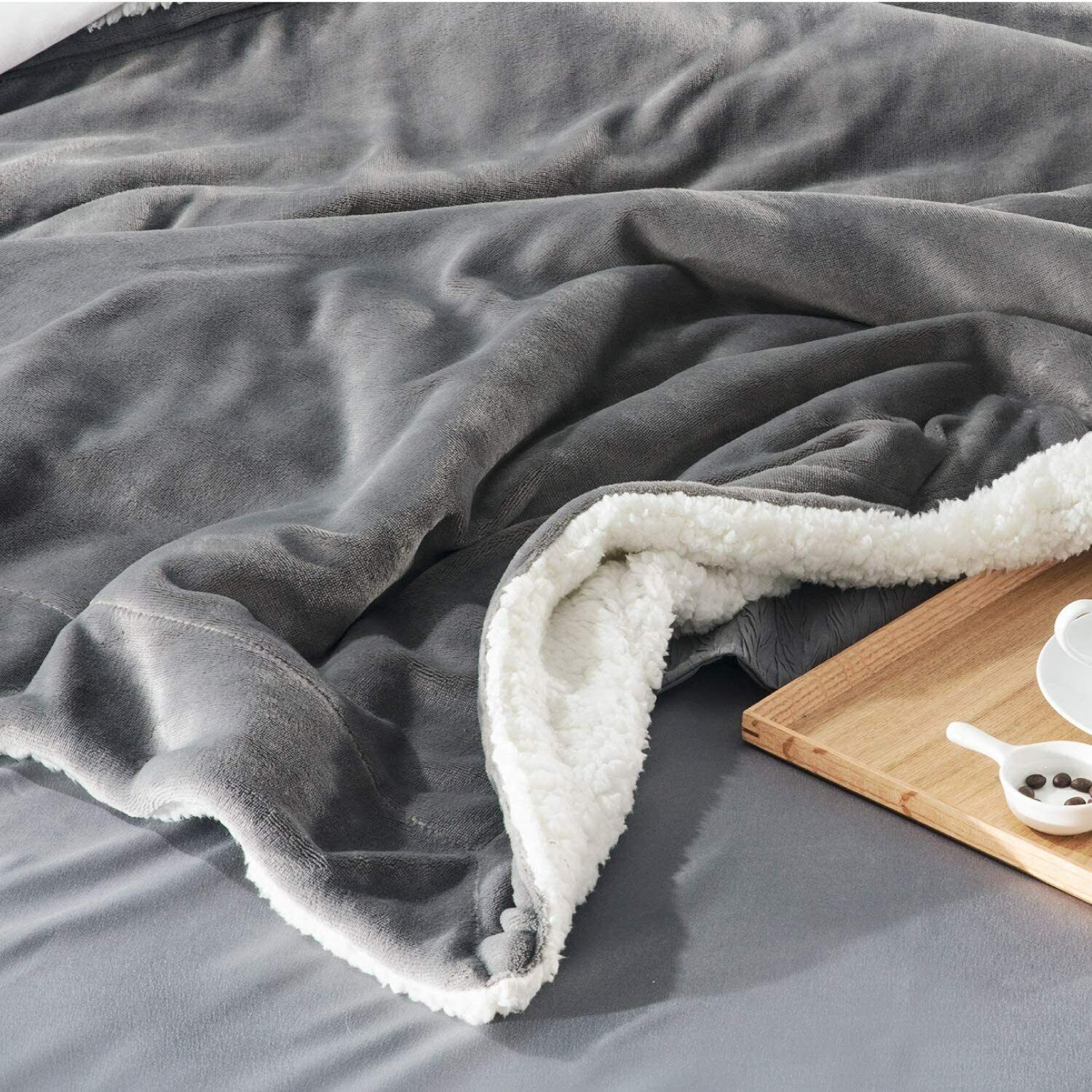 Bedsure Sherpa Fleece Blanket Throw Blanket - Grey, Thick Blanket Plush Warm Bla Tania edycja limitowana