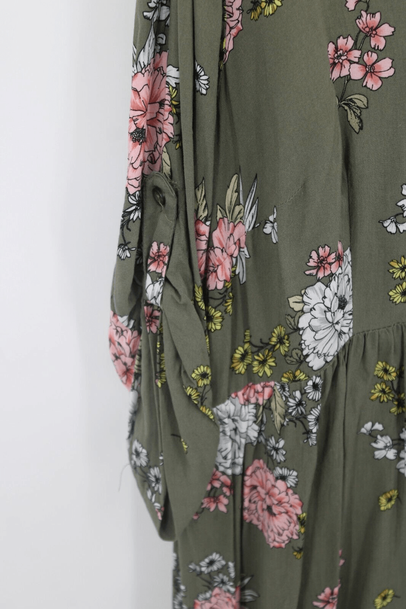 slim fit dress slacks White Green Floral Tie Shoulder Split Midi Dress  Trixxi Wholesale