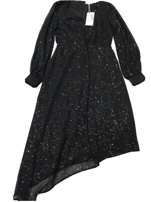 Warehouse Fashion Glitter Midi Dress Size UK 10 Black | eBay