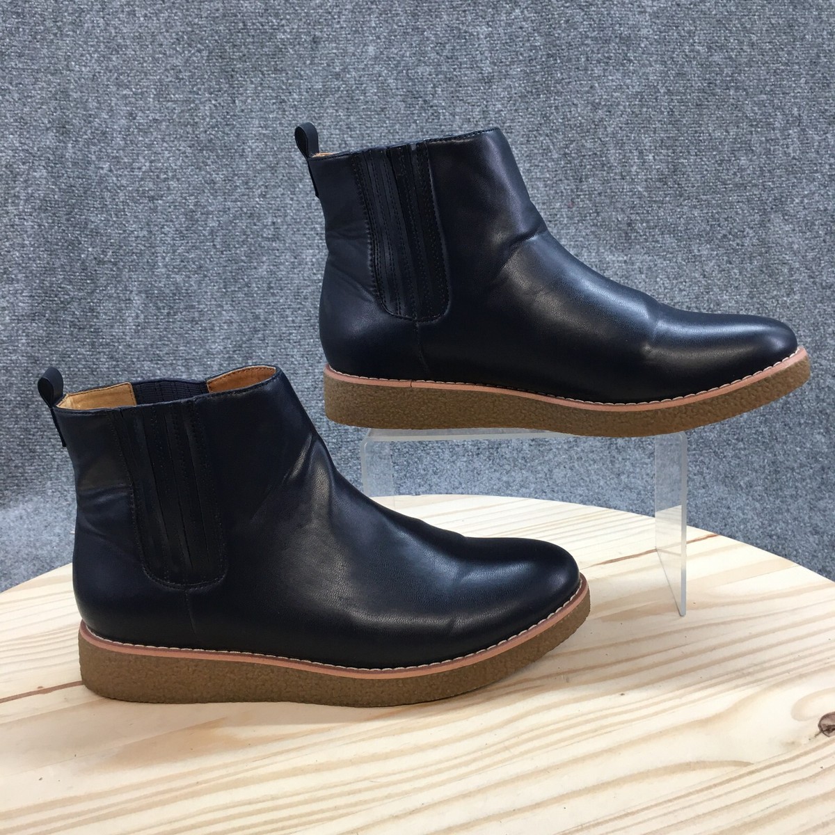 blue dress boots womens Barefoot Leather Lace-up Navy Blue Boots for Women main image 0