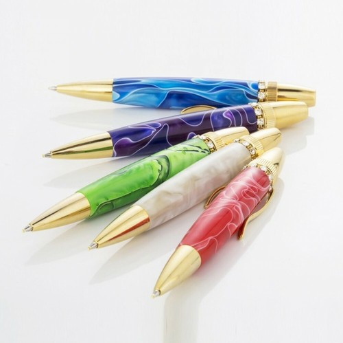 Gifu Swarovski Ring Top Acrylic Pen Japanese Ballpoint pen Blue Handcraft Japan - Picture 3 of 9