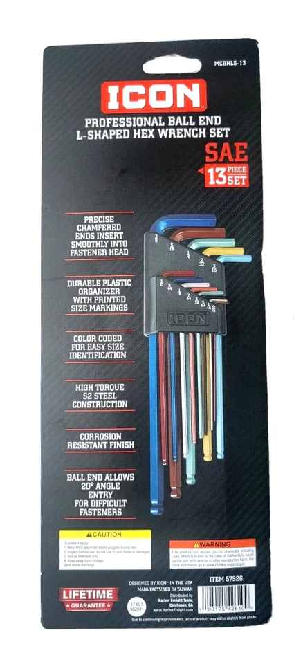 Icon Professional Ball End L-Shaped Hex Wrench Set Sae 13pc Color Coded - Image 2 of 4