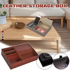 Wood Tray Organizer Jewelry Glasses Watch Storage Box Desktop PU Leather US
