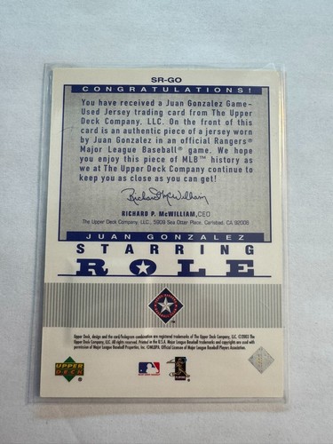 Patch Upper Deck 2003 Autentici Ruolo Protagonista Juan González - Foto 2 di 2