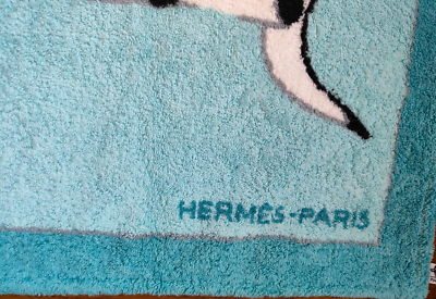 HERMES Paris Small Bath Towel Bath Mat Cotton 100% Dalmatian Blue
