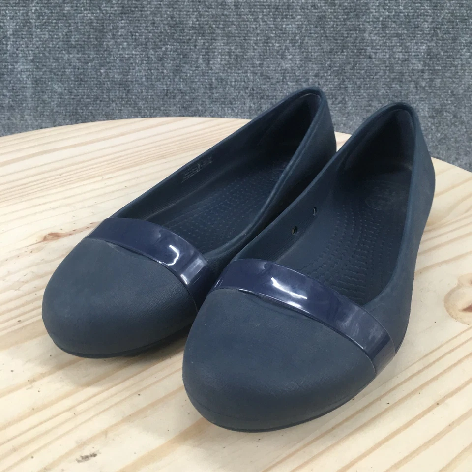 Crocs Zapatos Mujer 8 Brynn Sin Cordones Ballet Pisos Azul Goma Comodidad Parte Superior Baja Foto 4 de 4