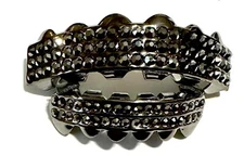 Hip Hop Iced Black Out Hematite CZ Gun Metal Mouth Teeth Upper Lower Grillz Set